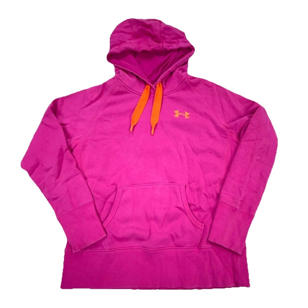 Under Armor Hoodie Women Medium Pink Orange Sweatshirt Sweater Storm Cold Gear